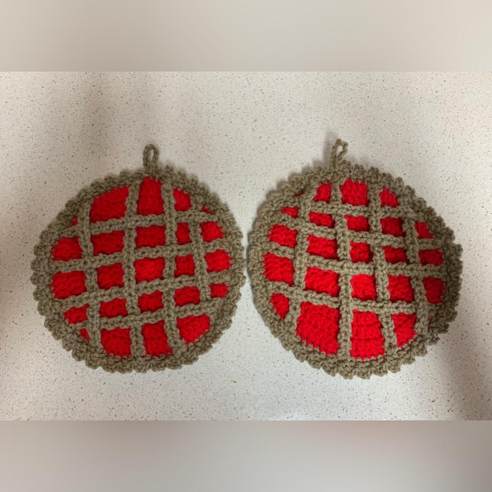 Cherry Pie Potholders Decorative Double Thick New Handmade Crochet